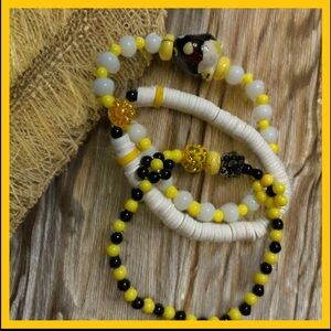 Set of 3 -kids yellow/black/white penguin bracelets (new handmade )